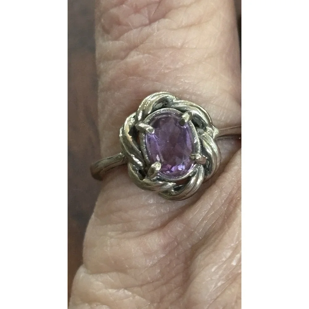 VTG Amethyst Gemstone Sterling Silver Ring Size 6.5 - Picture 7 of 8
